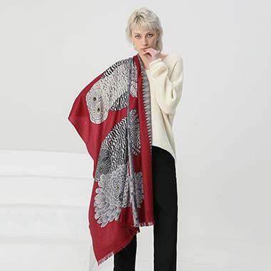 tudung Sutera percetakan digital Burgundy Animal Print Cashmere Shawl